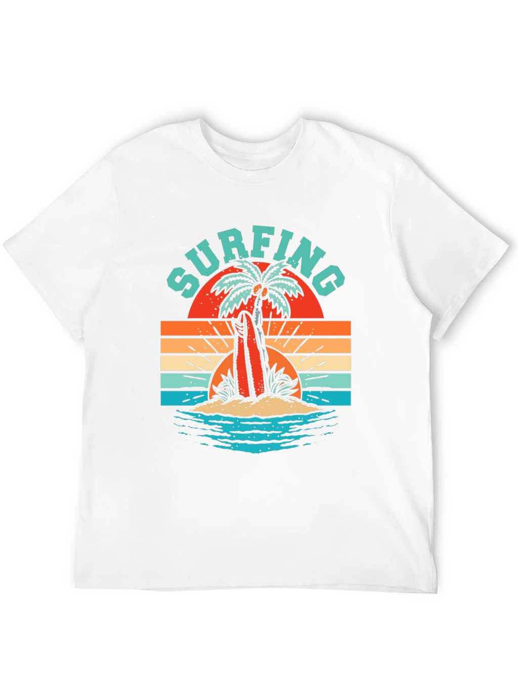 Retro Surfing T-Shirt - Palm Tree Beach Graphic Tee