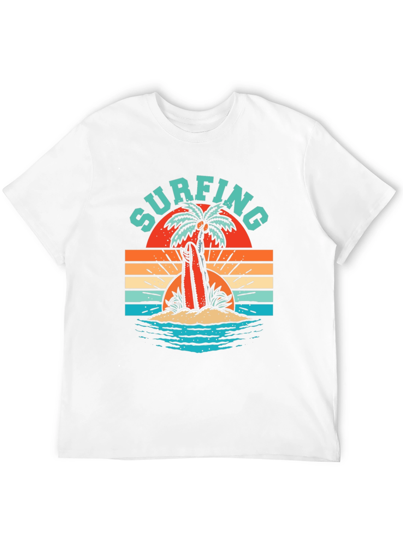 Retro Surfing T-Shirt - Palm Tree Beach Graphic Tee