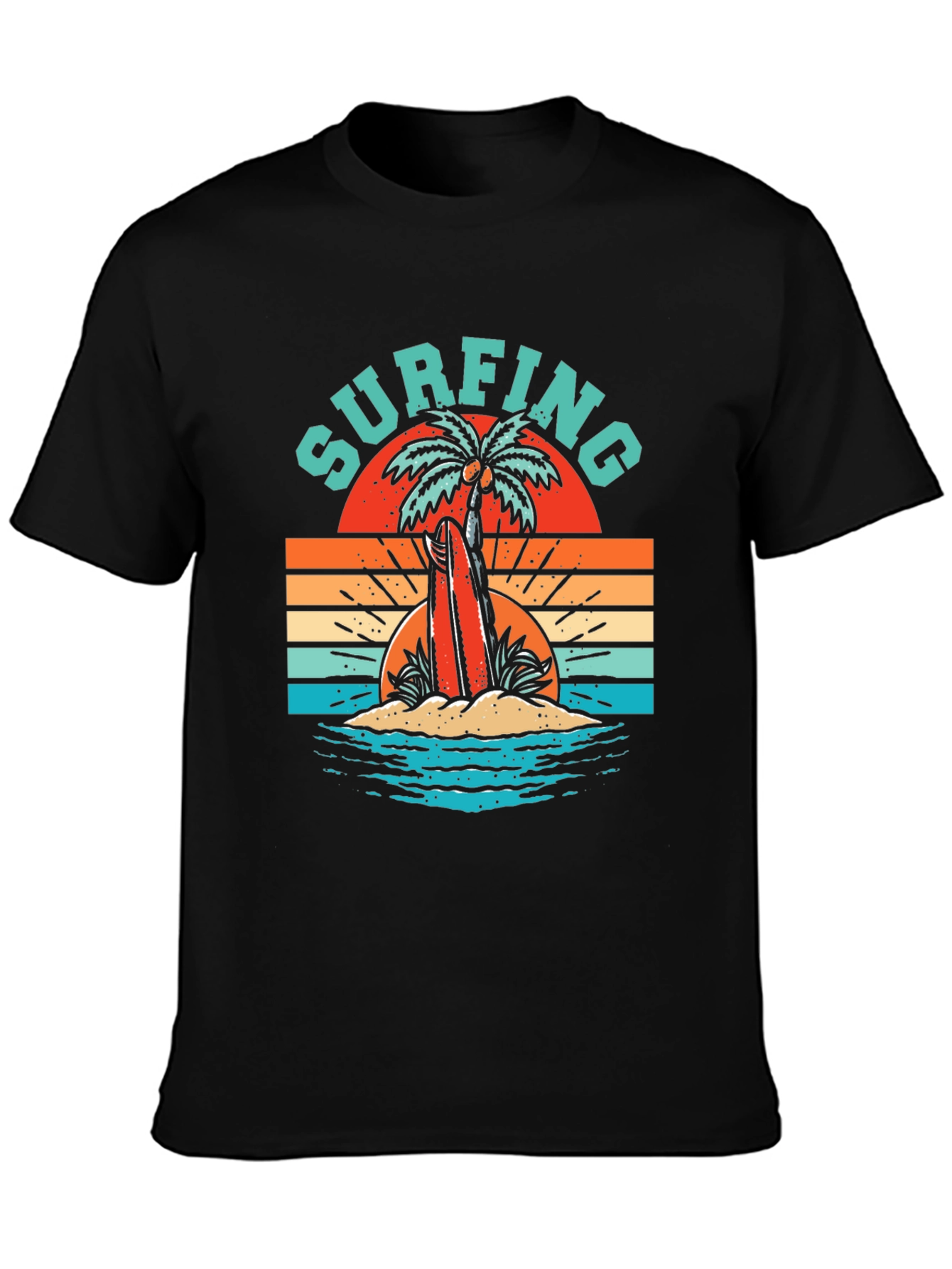 Retro Surfing T-Shirt - Palm Tree Beach Graphic Tee
