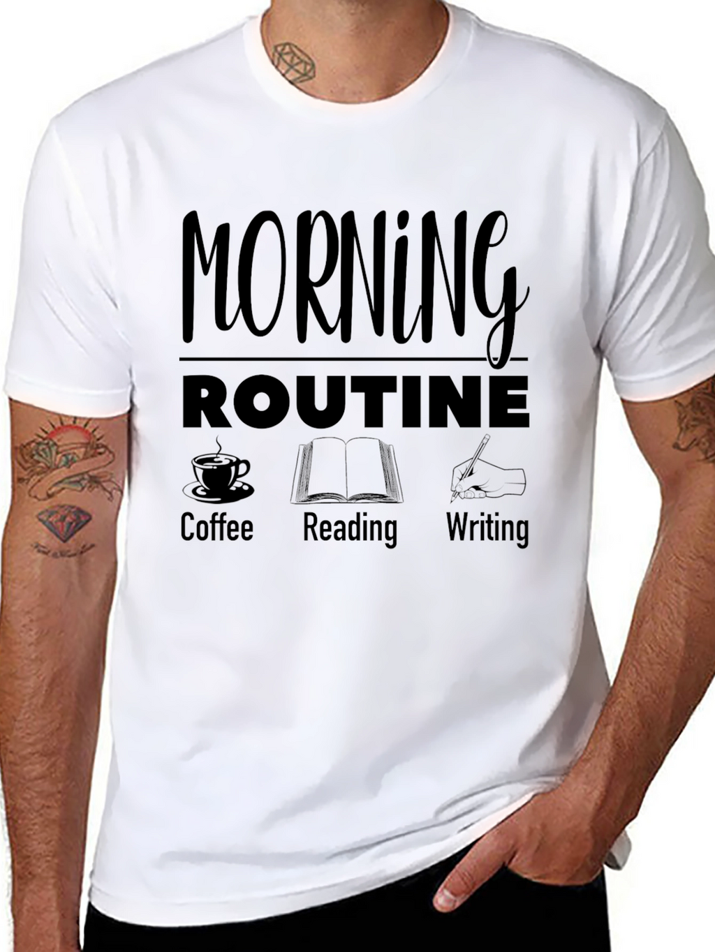 Morning Routine T-Shirt - Coffee Reading Writing