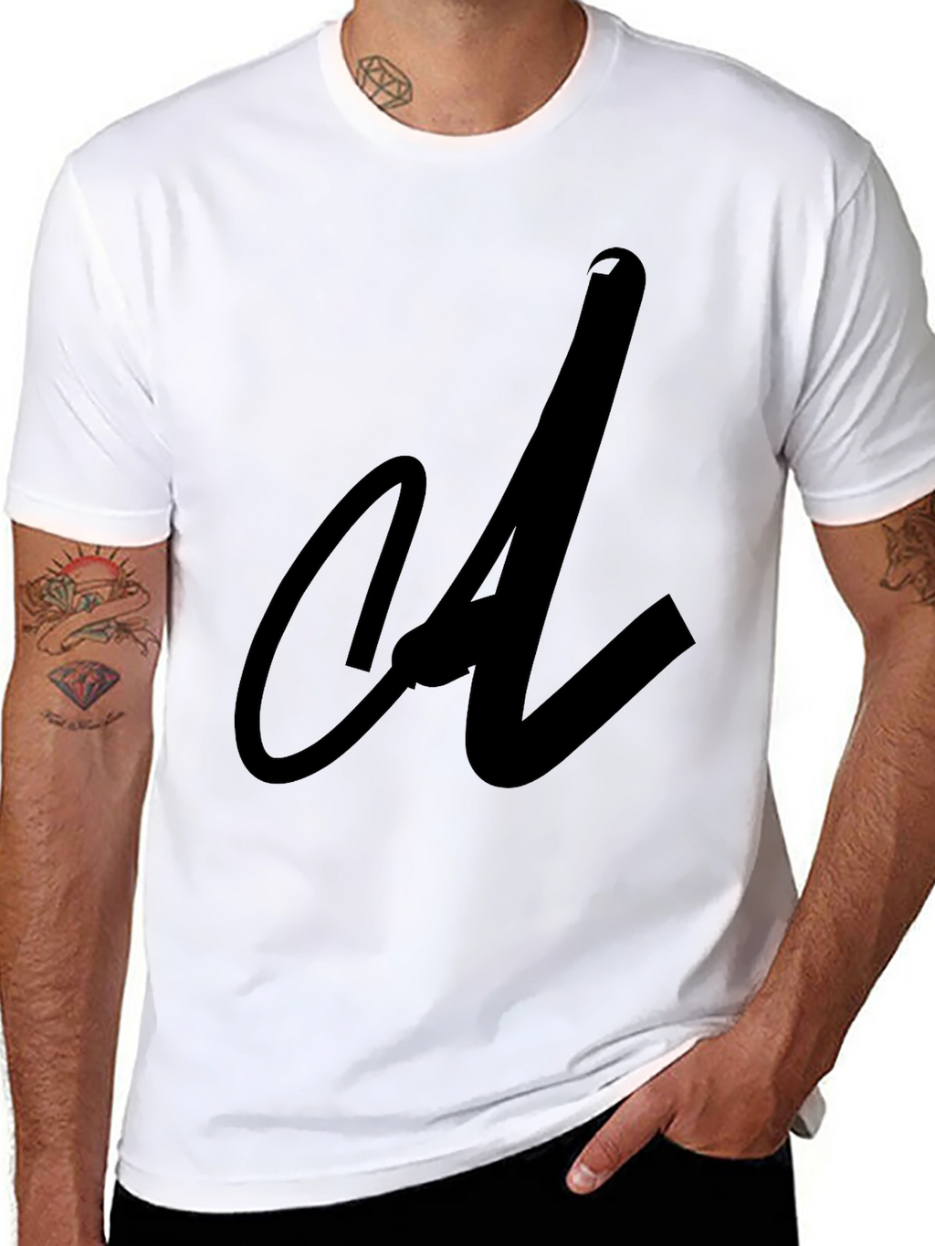 Black Tee with Abstract Initial Design