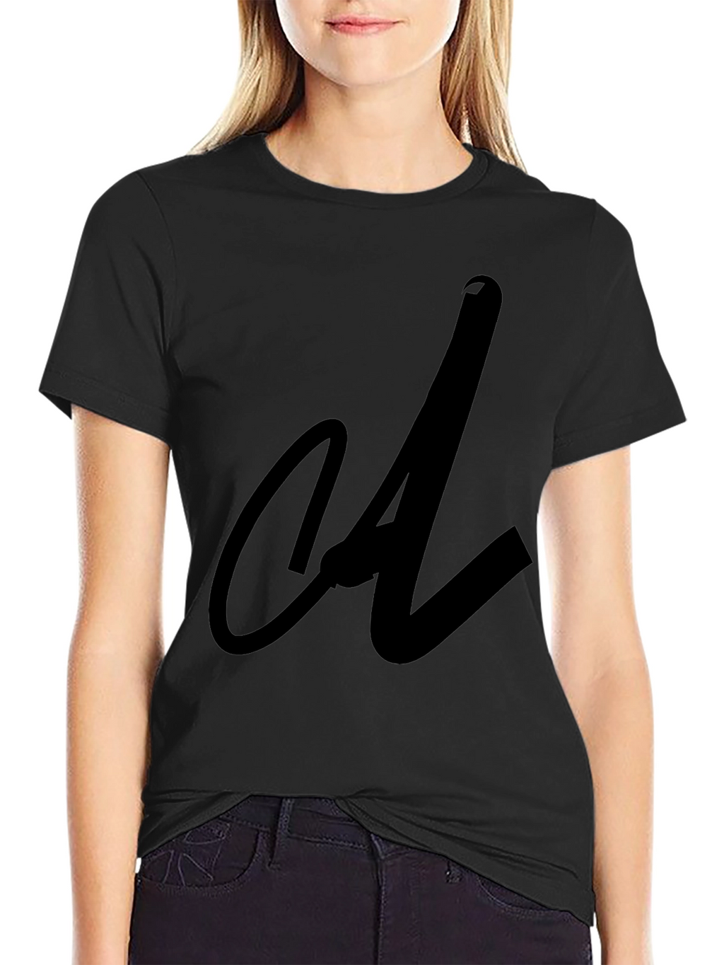 Black Tee with Abstract Initial Design