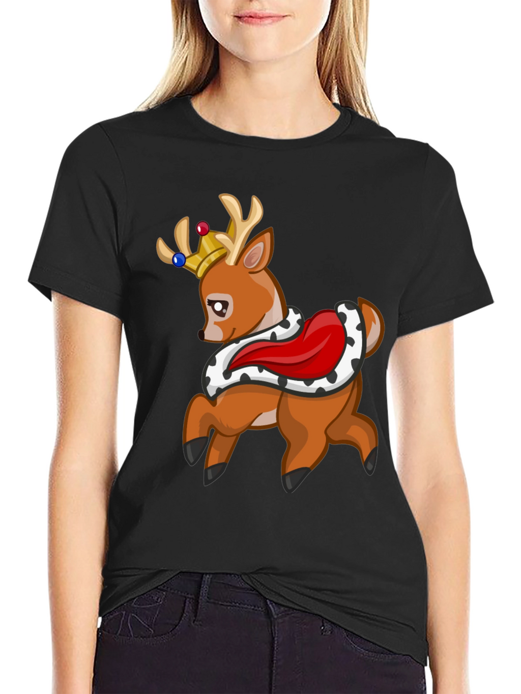 King Deer Graphic Tee - Black Cotton T-Shirt