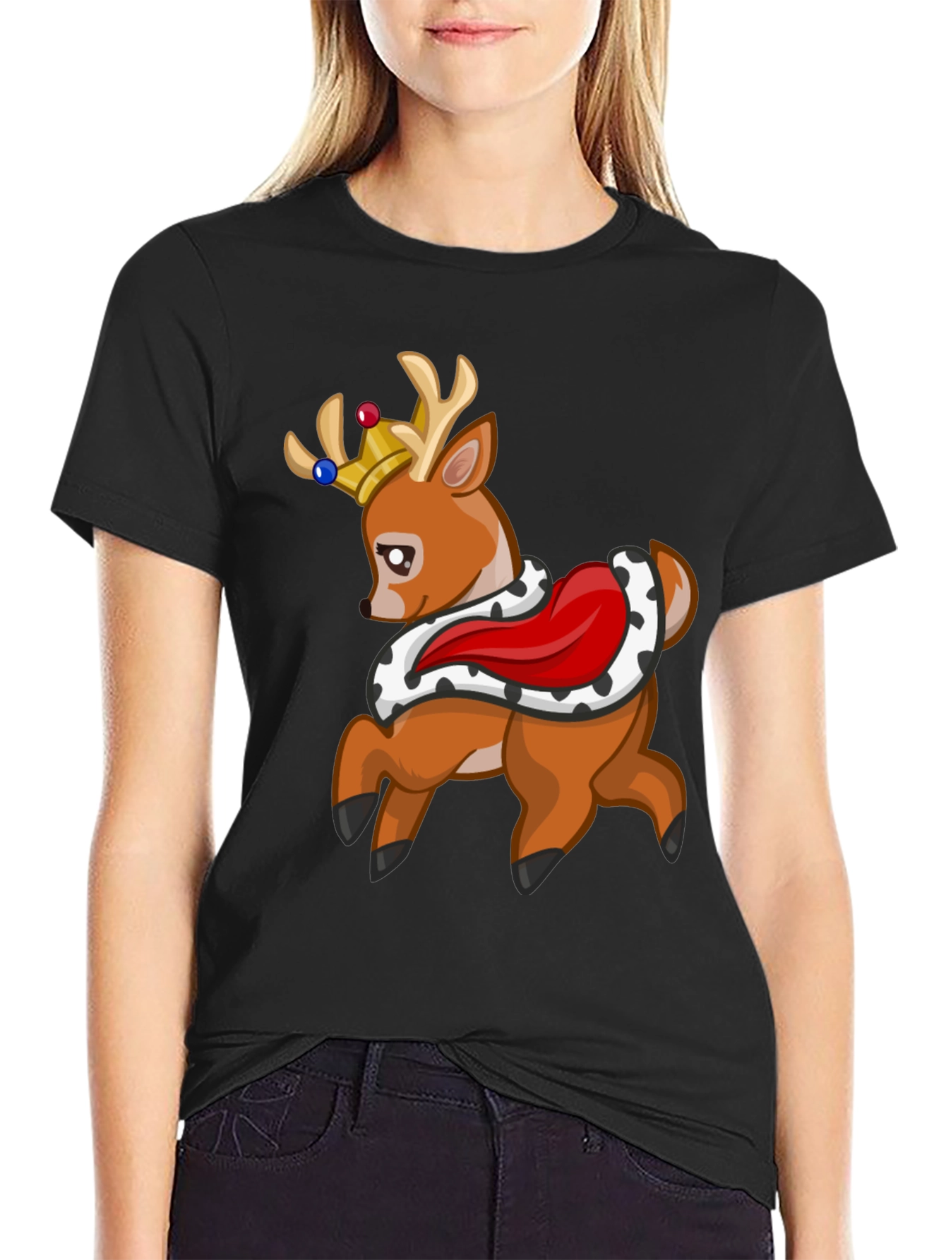 King Deer Graphic Tee - Black Cotton T-Shirt