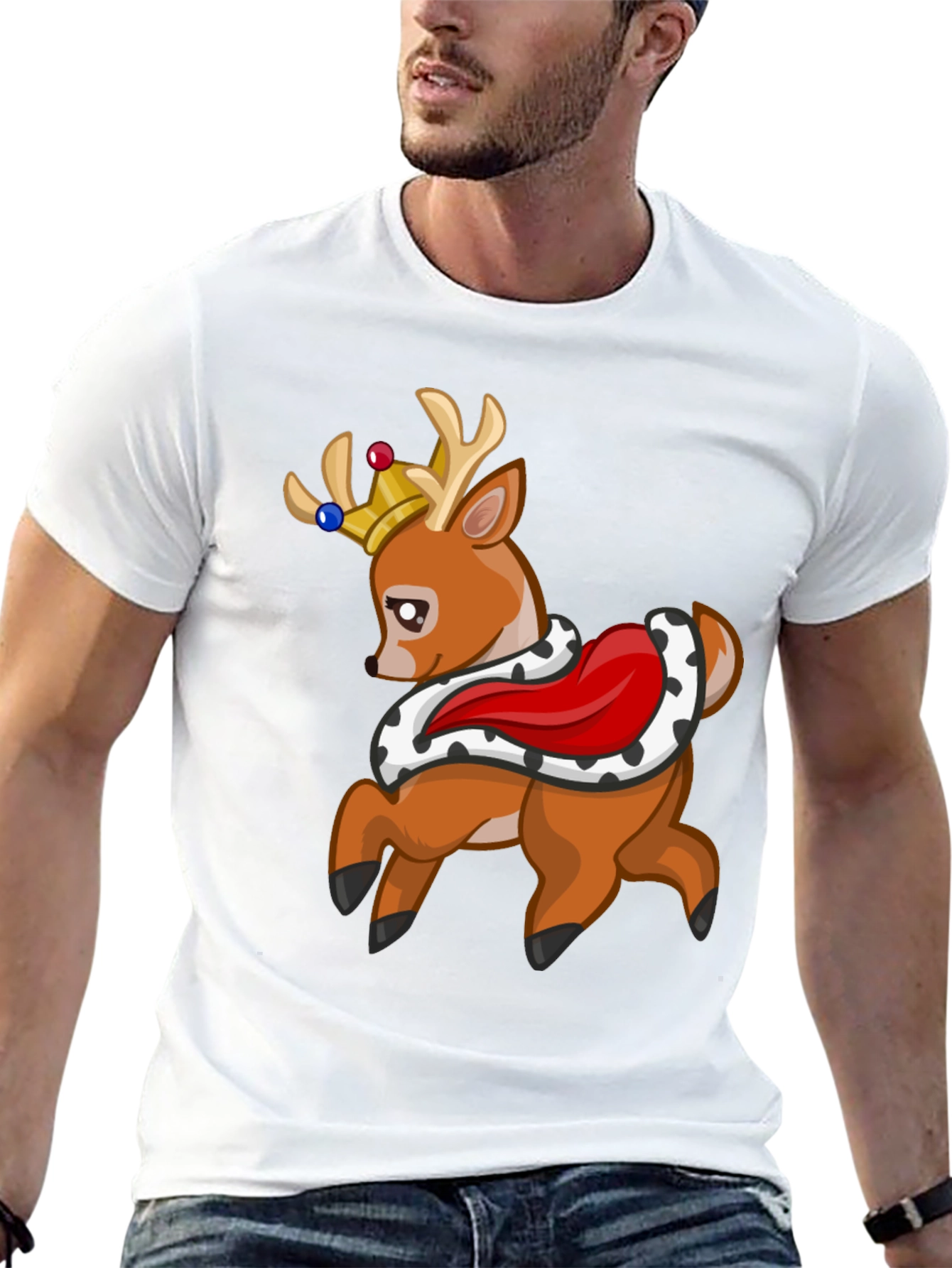 King Deer Graphic Tee - Black Cotton T-Shirt