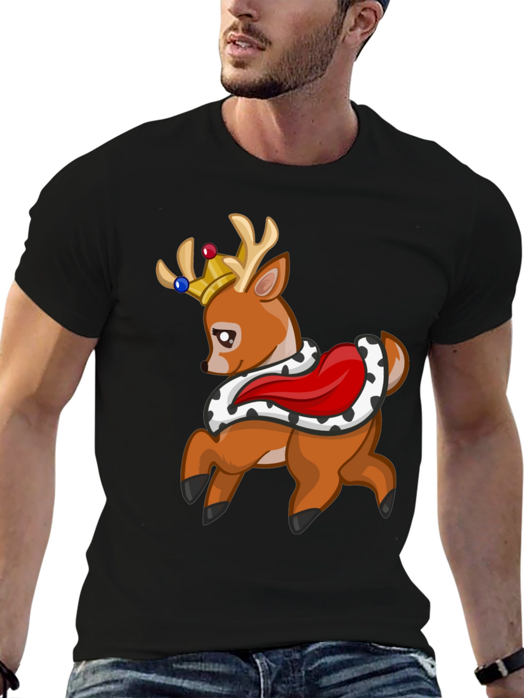 King Deer Graphic Tee - Black Cotton T-Shirt