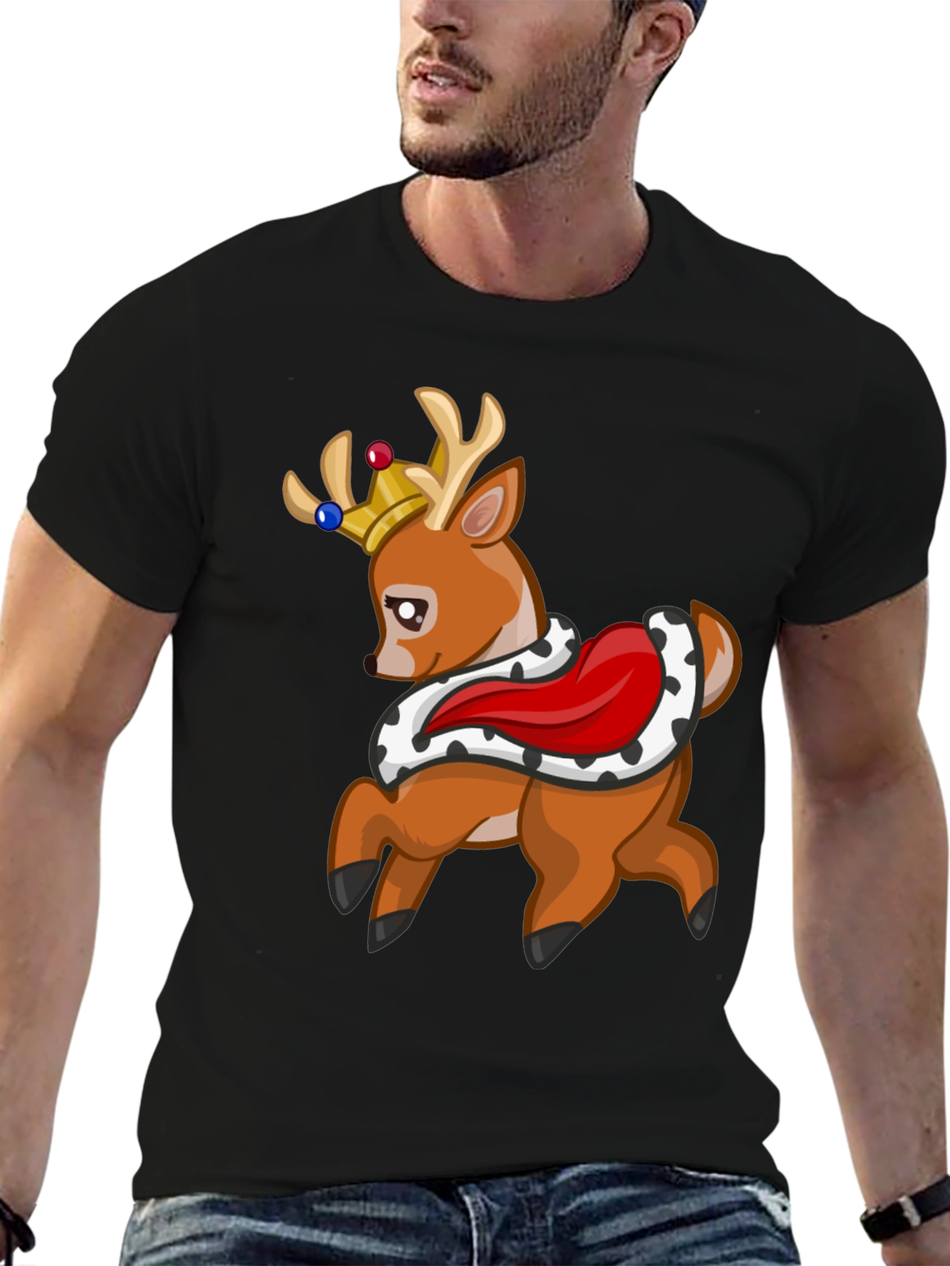 King Deer Graphic Tee - Black Cotton T-Shirt