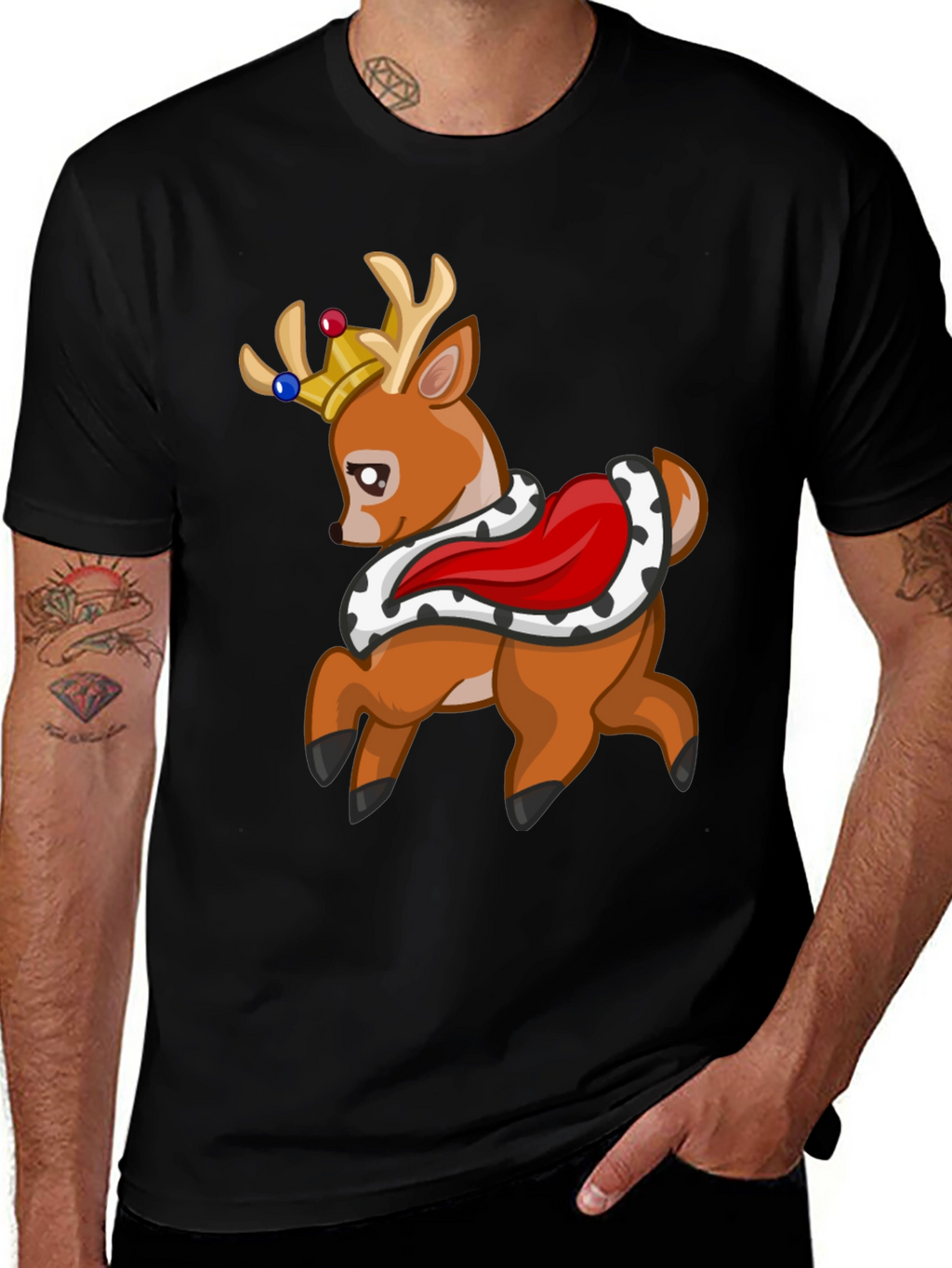 King Deer Graphic Tee - Black Cotton T-Shirt