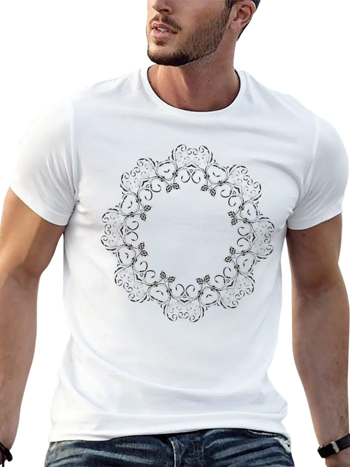 Black Floral Mandala Print T-Shirt