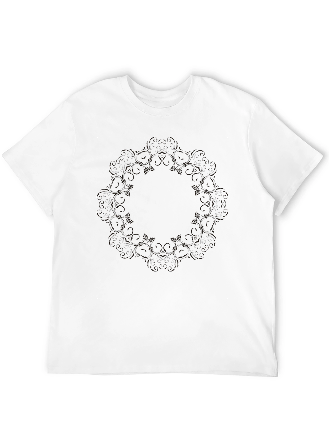 Black Floral Mandala Print T-Shirt
