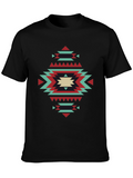Geometric Aztec Pattern Tee - Black Short Sleeve