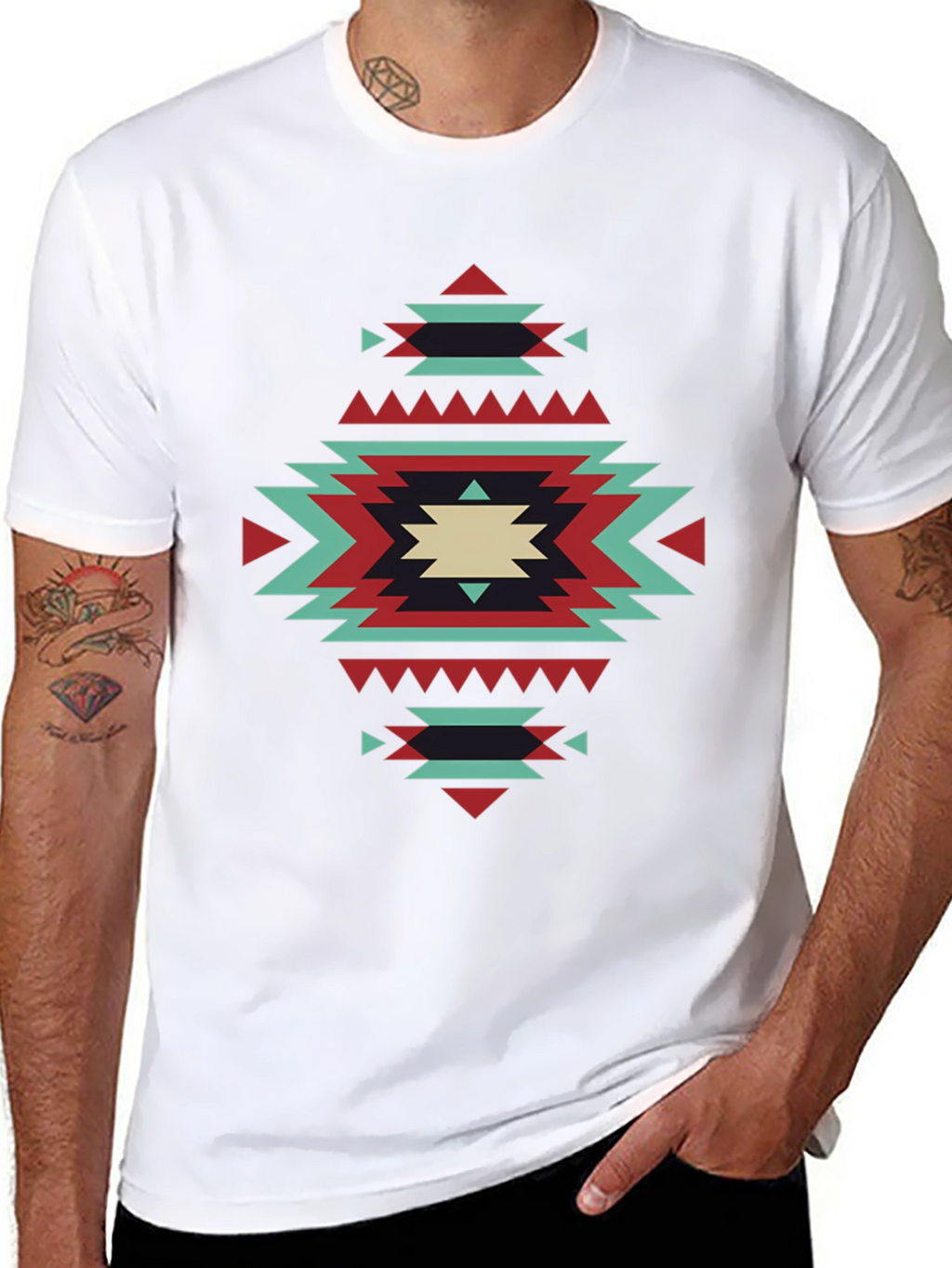 Geometric Aztec Pattern Tee - Black Short Sleeve