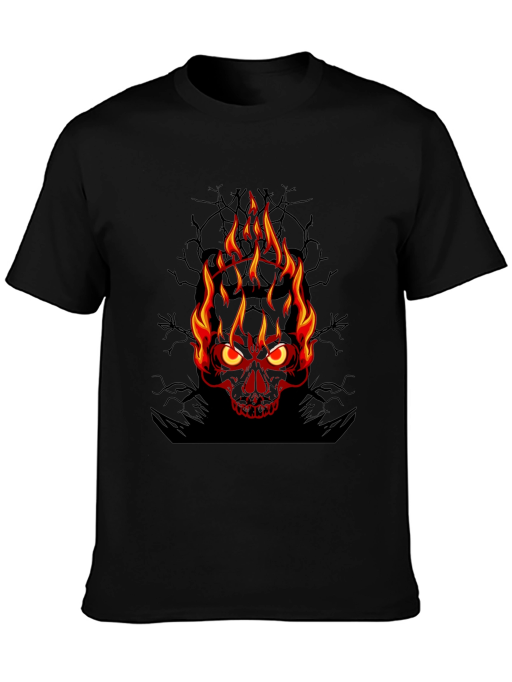Flaming Skull Graphic Tee - Mens Black T-Shirt