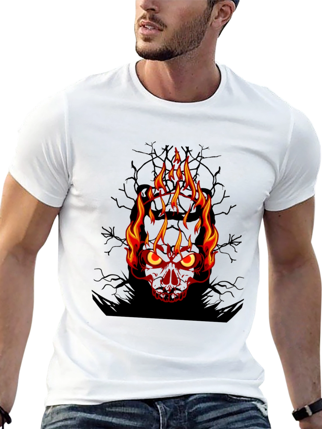 Flaming Skull Graphic Tee - Mens Black T-Shirt