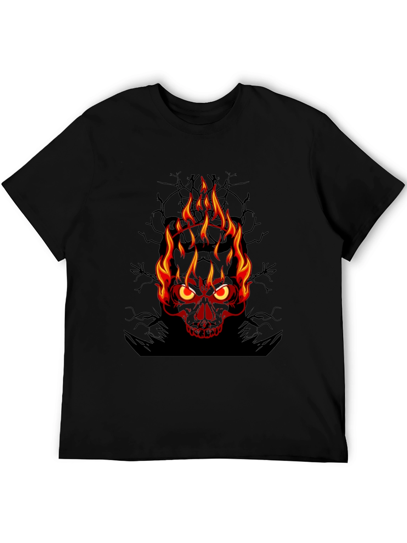 Flaming Skull Graphic Tee - Mens Black T-Shirt