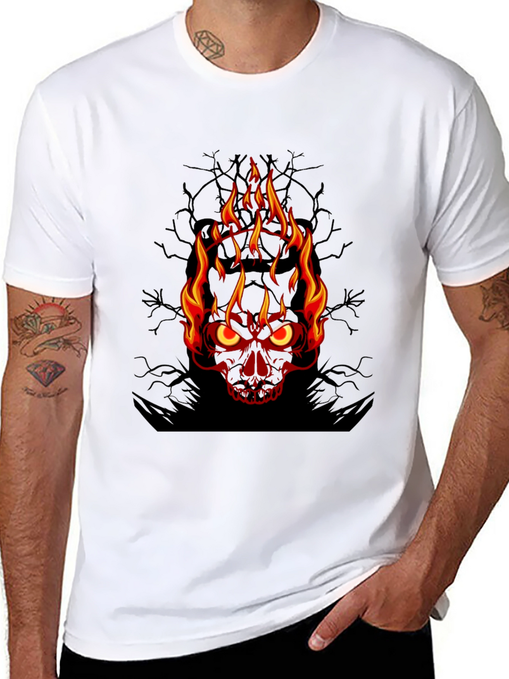 Flaming Skull Graphic Tee - Mens Black T-Shirt