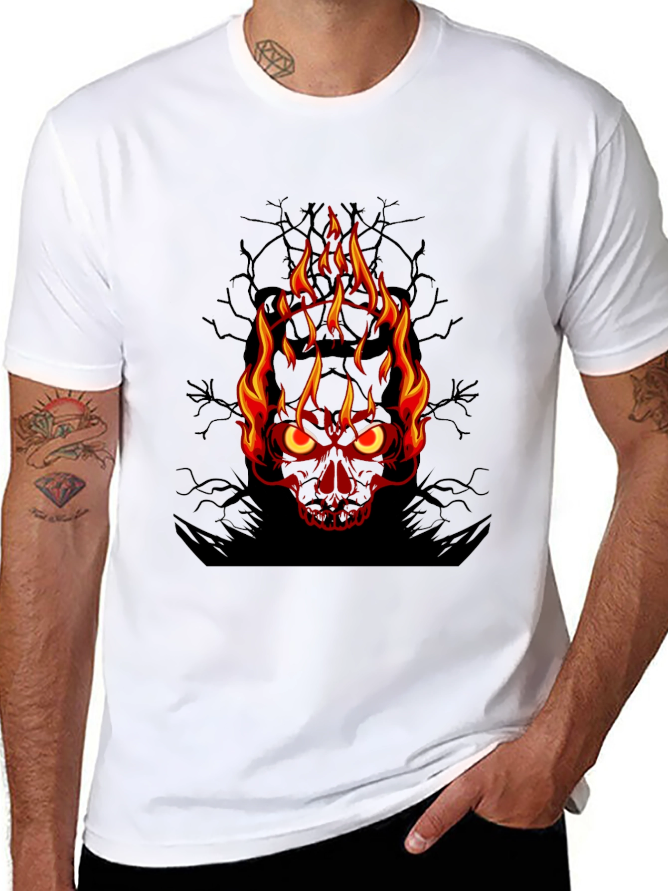 Flaming Skull Graphic Tee - Mens Black T-Shirt