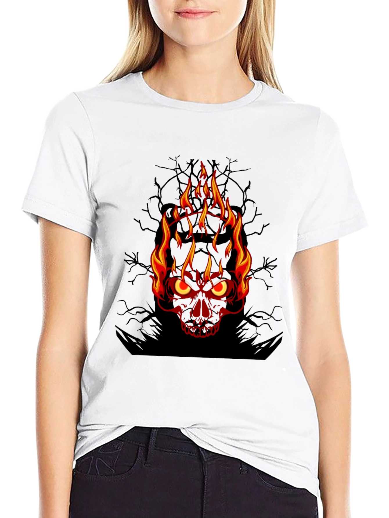 Flaming Skull Graphic Tee - Mens Black T-Shirt