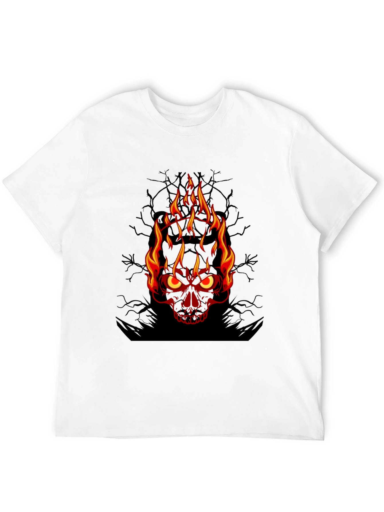 Flaming Skull Graphic Tee - Mens Black T-Shirt