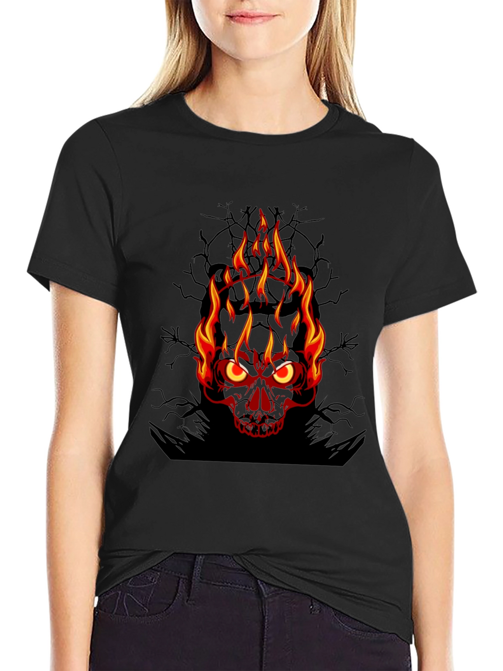 Flaming Skull Graphic Tee - Mens Black T-Shirt