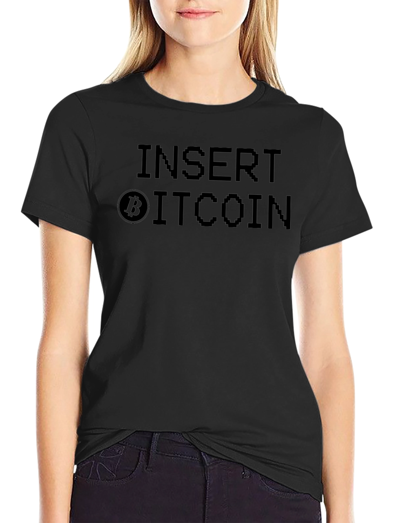 Insert Bitcoin Pixel Graphic T-Shirt - Black