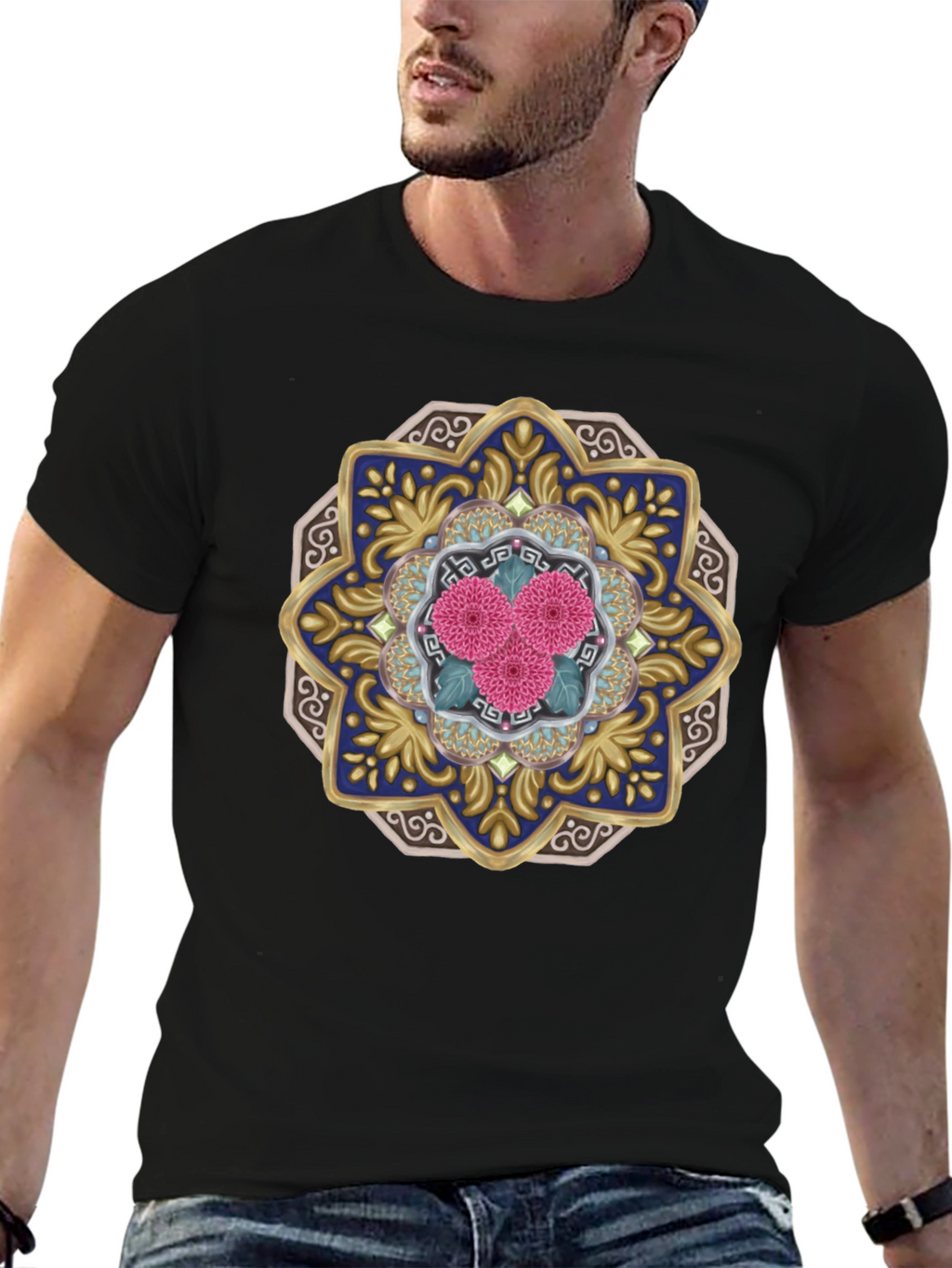 Floral Mandala Graphic Tee - Unique Art Shirt