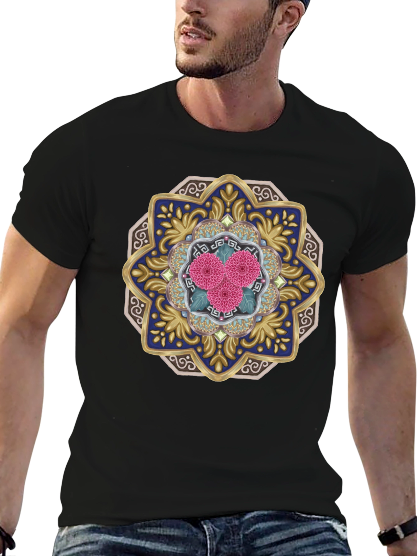 Floral Mandala Graphic Tee - Unique Art Shirt