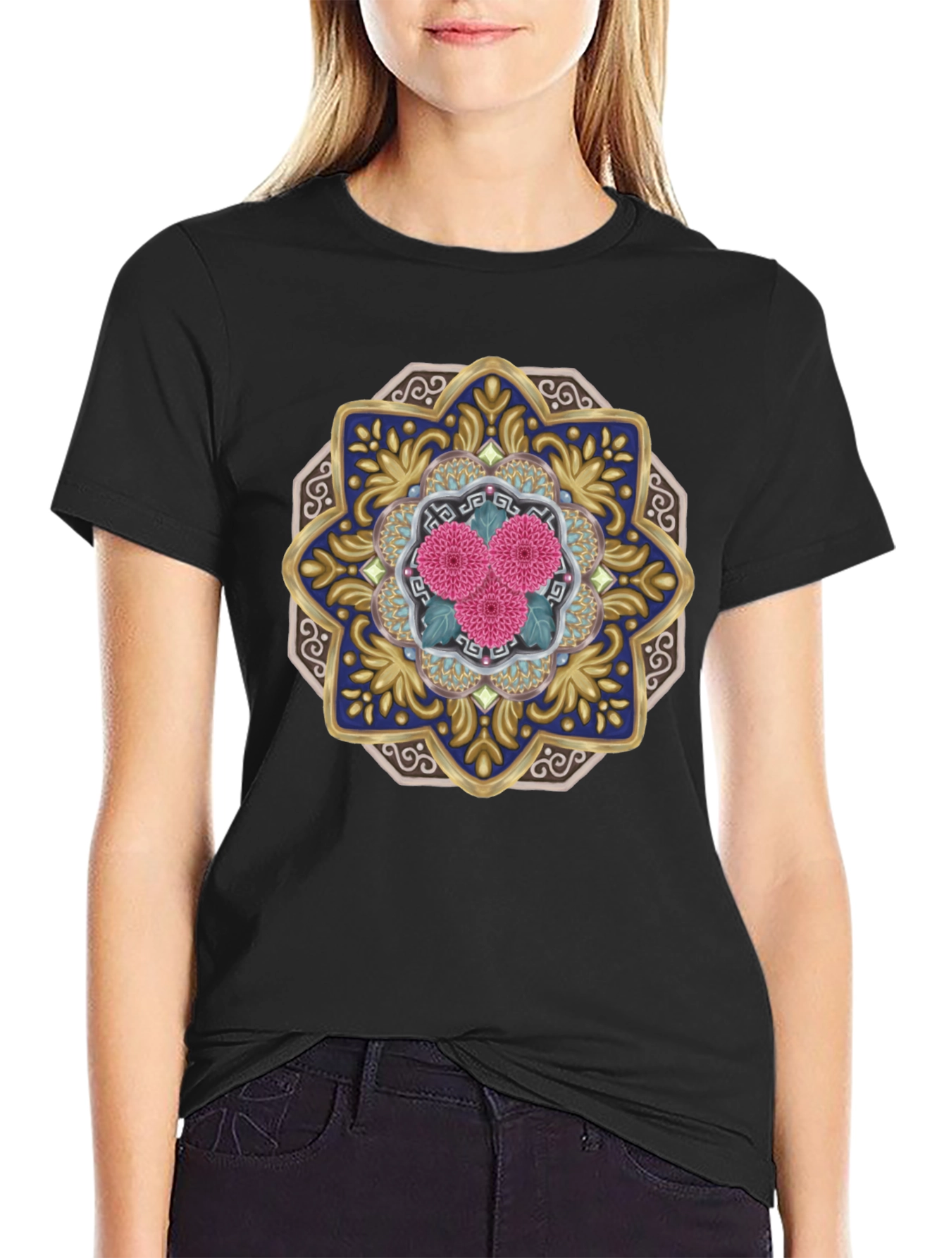 Floral Mandala Graphic Tee - Unique Art Shirt