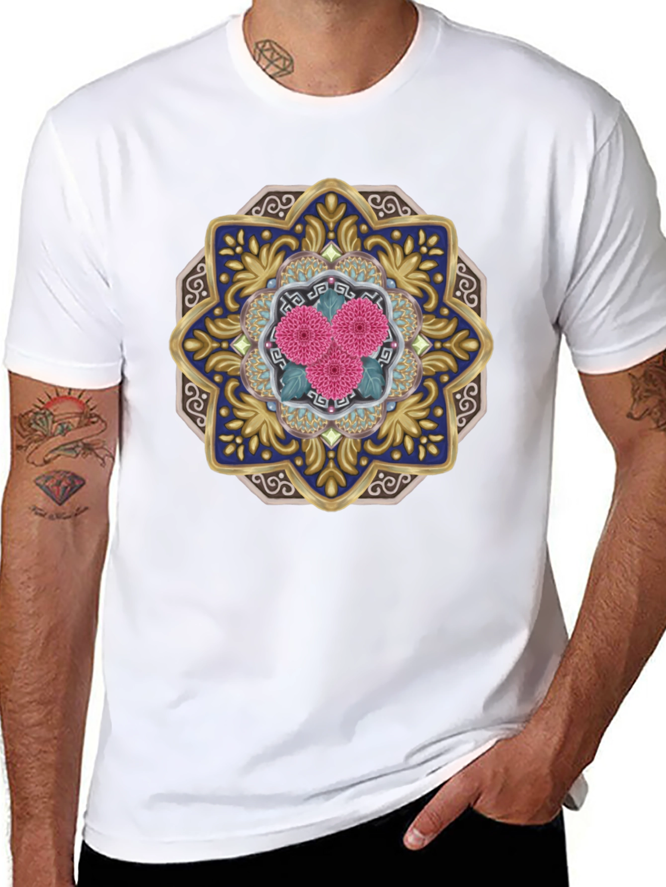Floral Mandala Graphic Tee - Unique Art Shirt