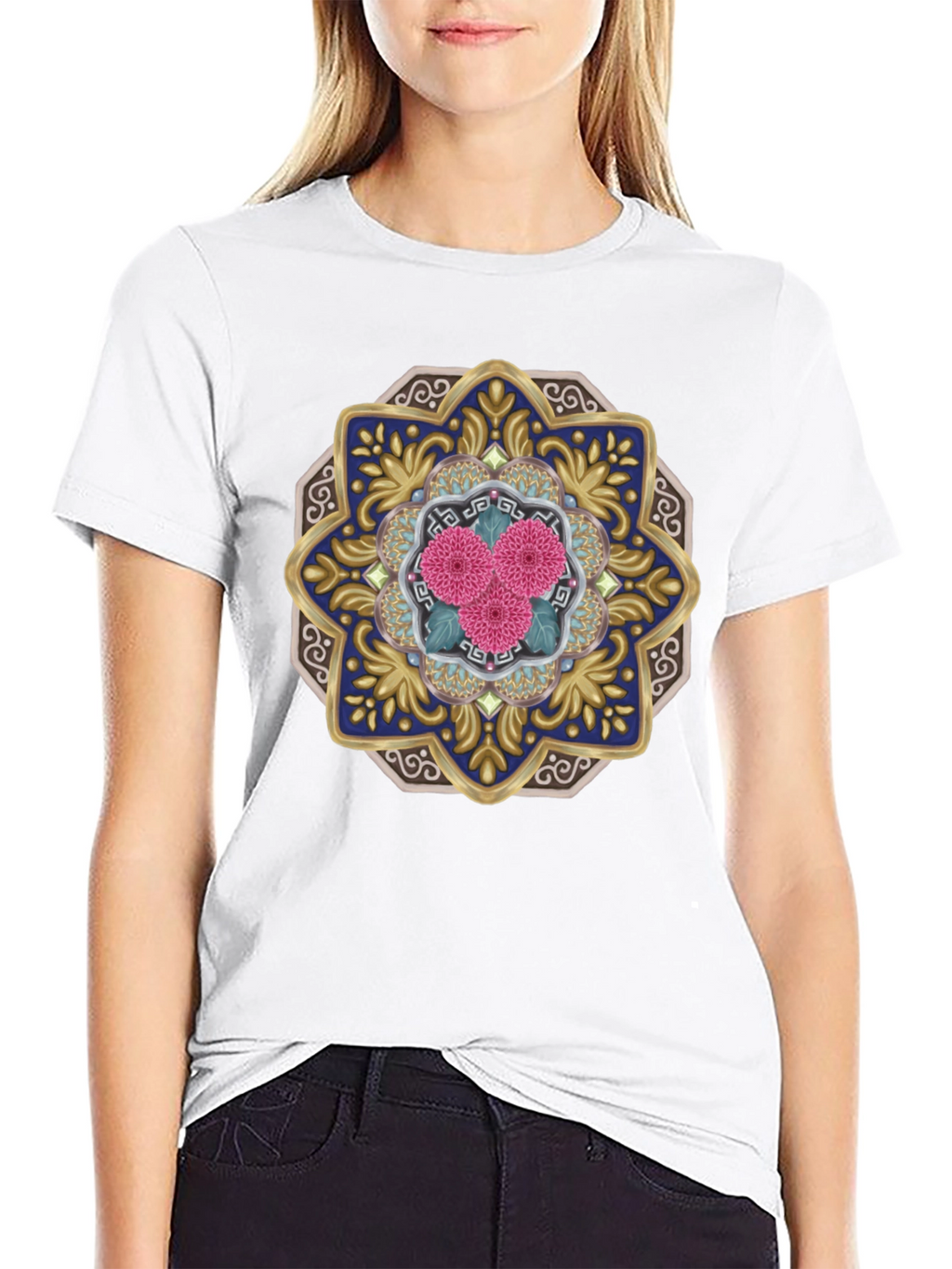 Floral Mandala Graphic Tee - Unique Art Shirt