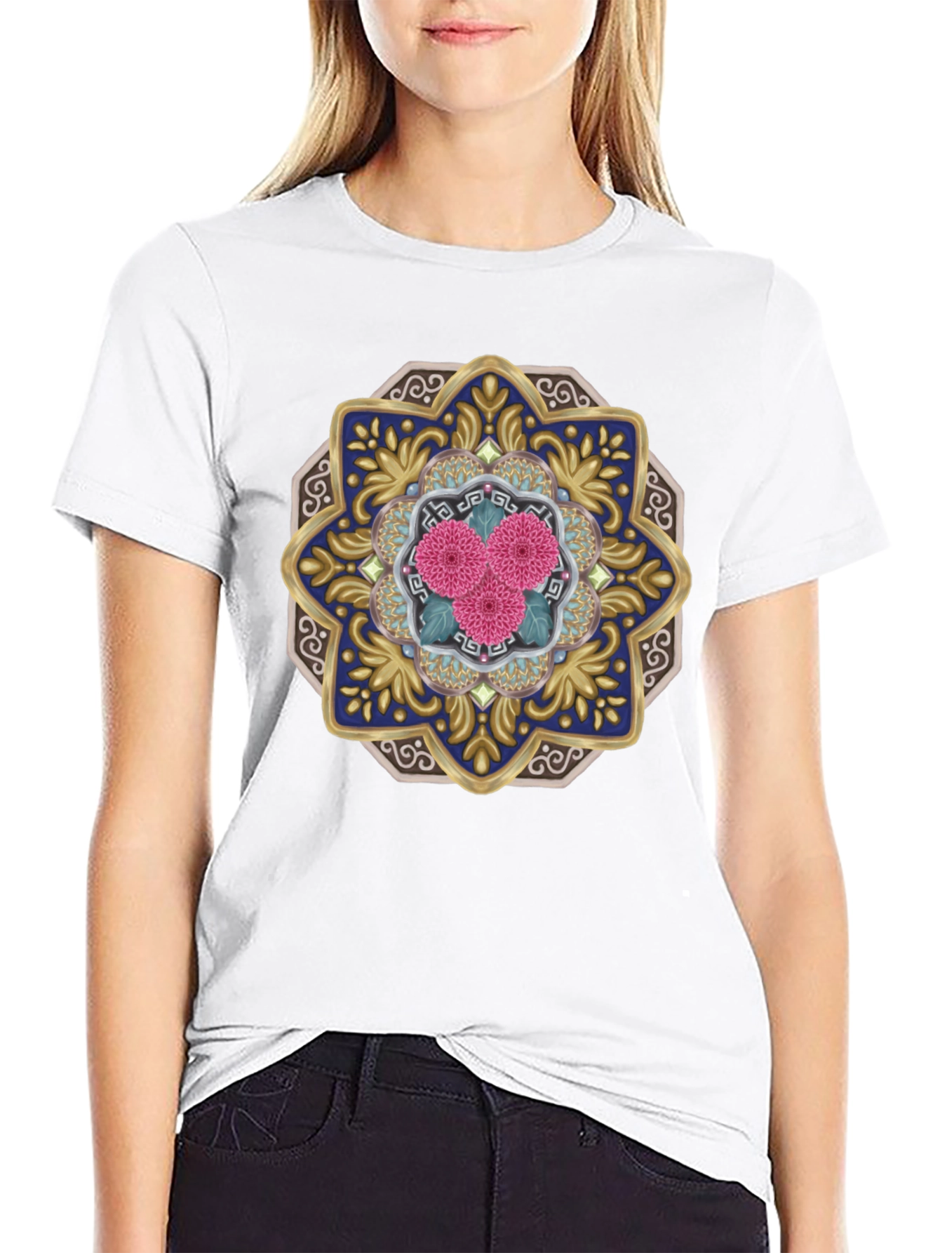 Floral Mandala Graphic Tee - Unique Art Shirt