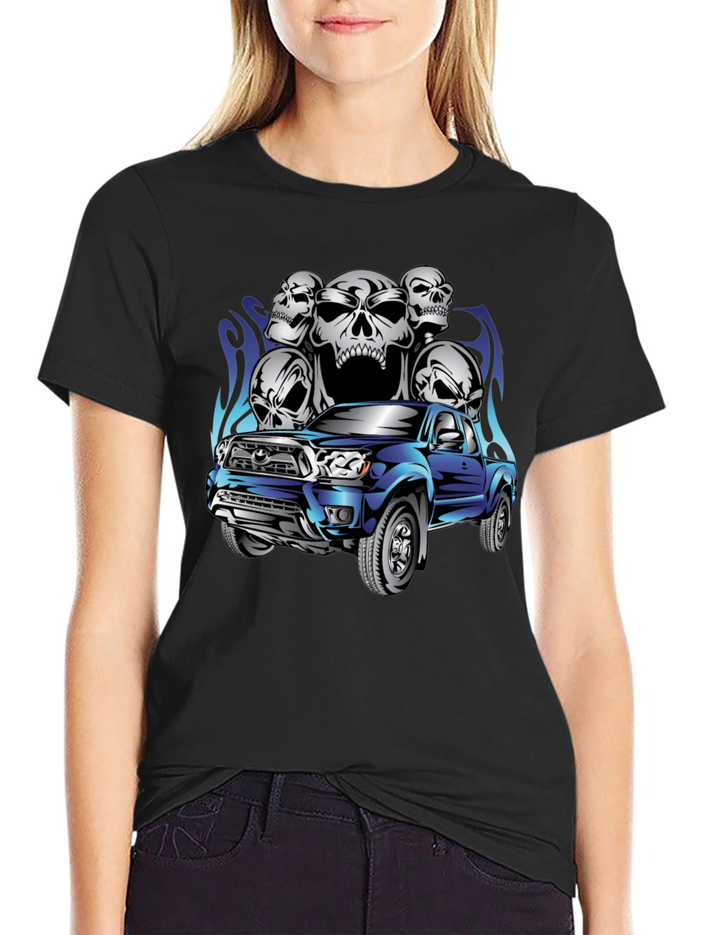 Truck & Skulls Graphic Tee - Black