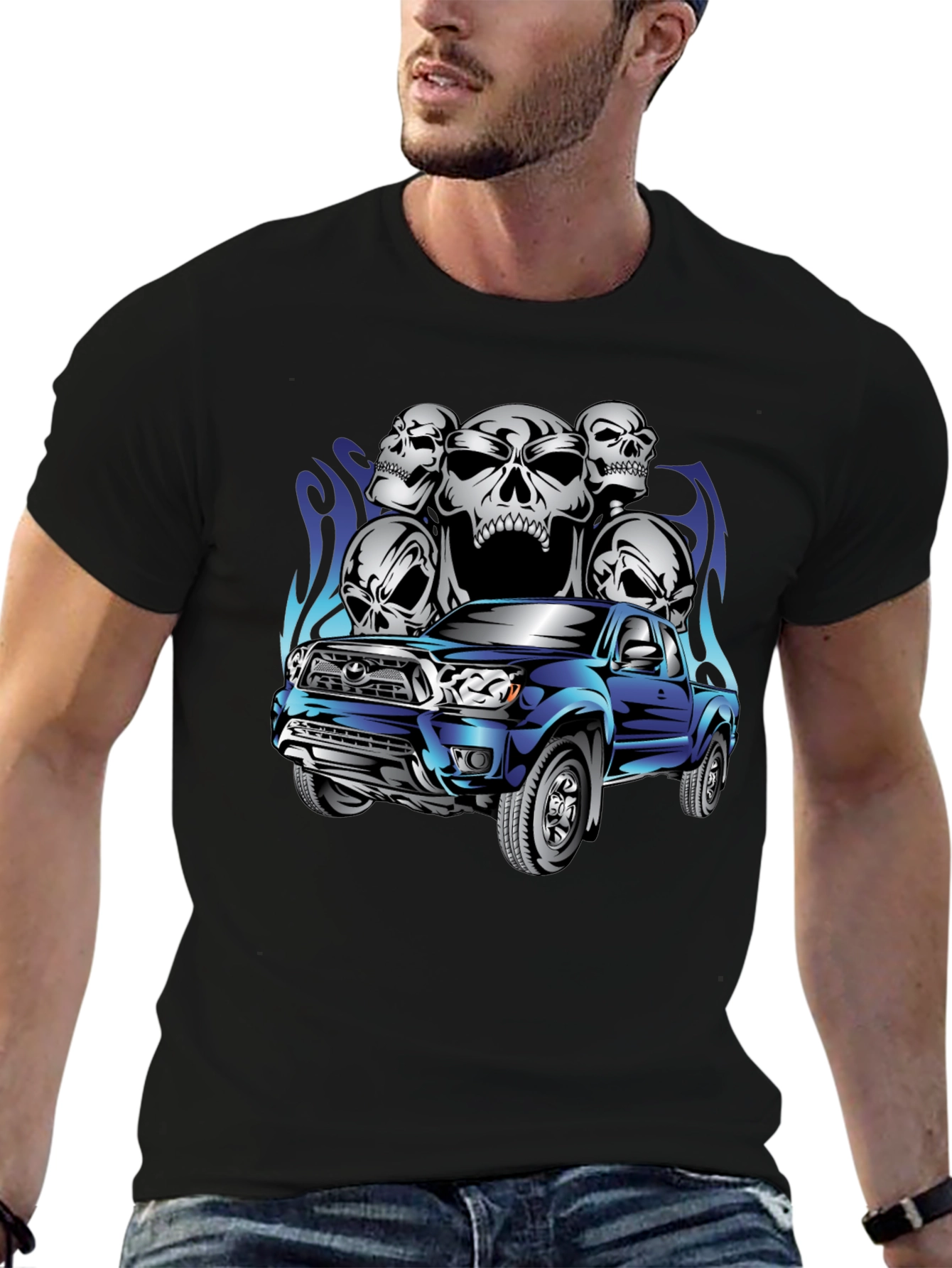 Truck & Skulls Graphic Tee - Black