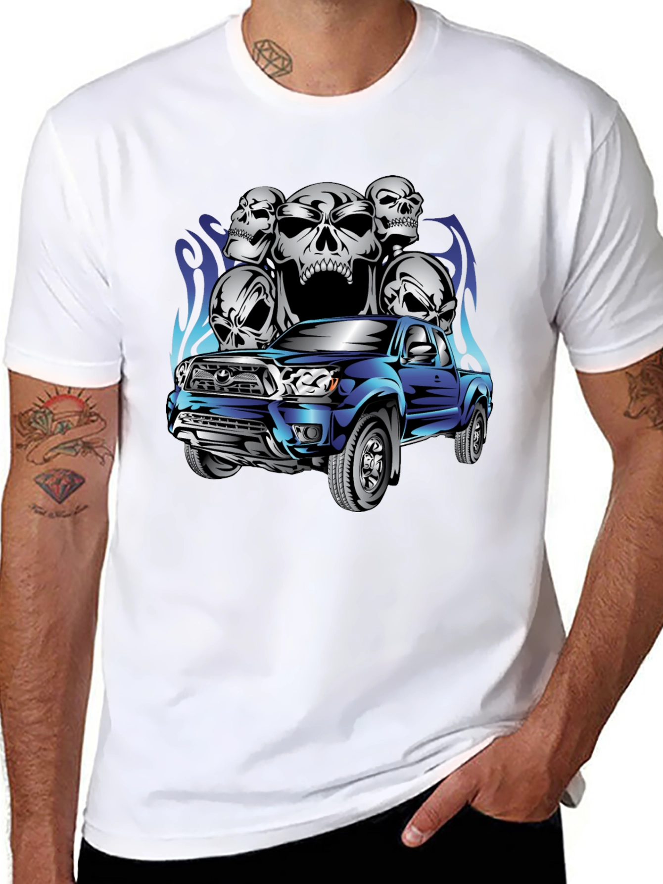 Truck & Skulls Graphic Tee - Black