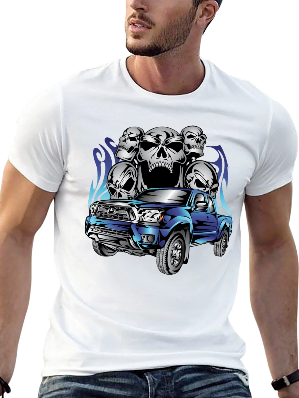 Truck & Skulls Graphic Tee - Black