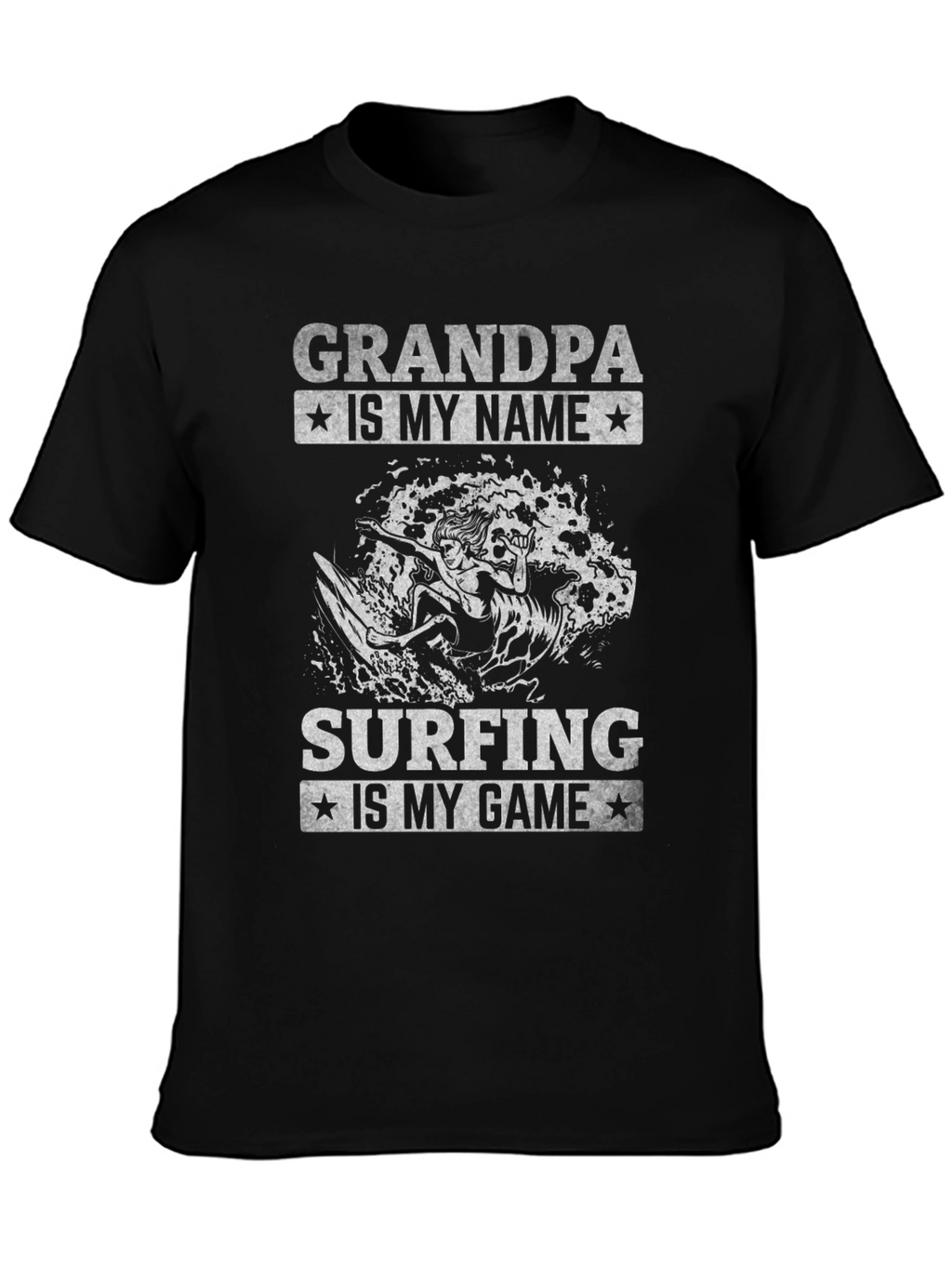 Grandpa Surfing T-Shirt - Black Graphic Tee