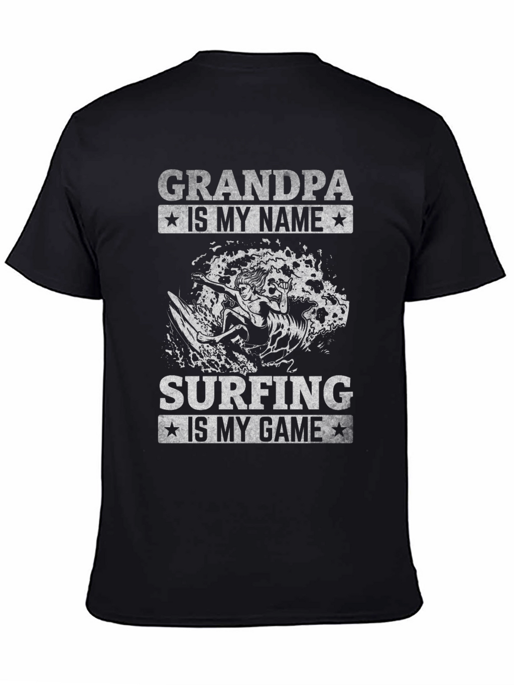 Grandpa Surfing T-Shirt - Black Graphic Tee