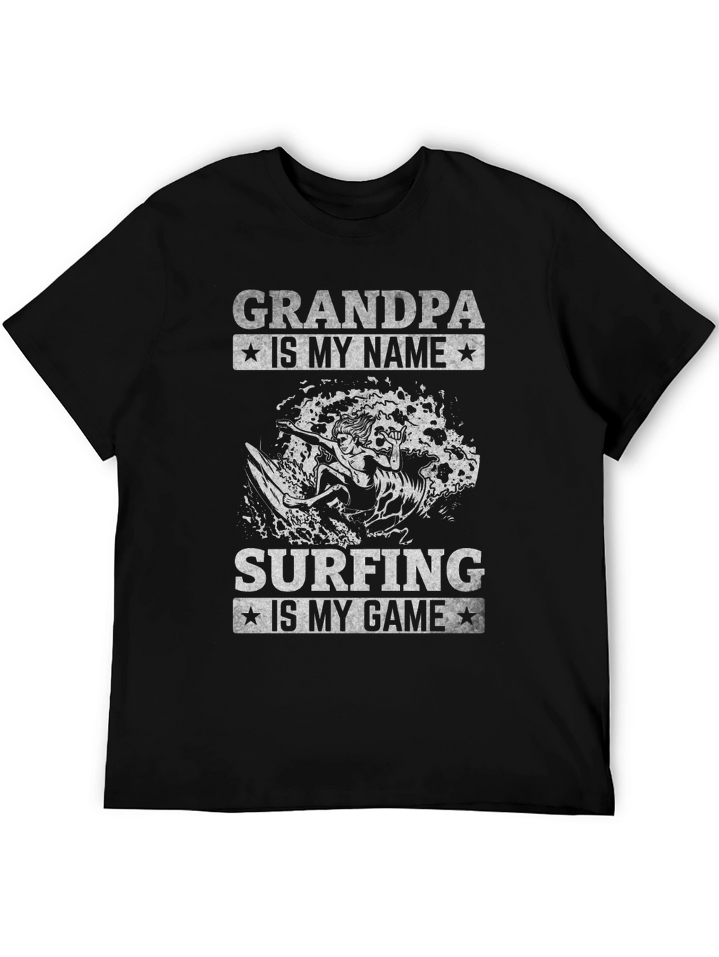 Grandpa Surfing T-Shirt - Black Graphic Tee