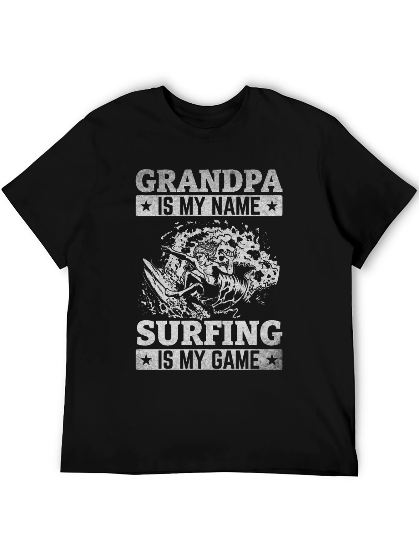 Grandpa Surfing T-Shirt - Black Graphic Tee