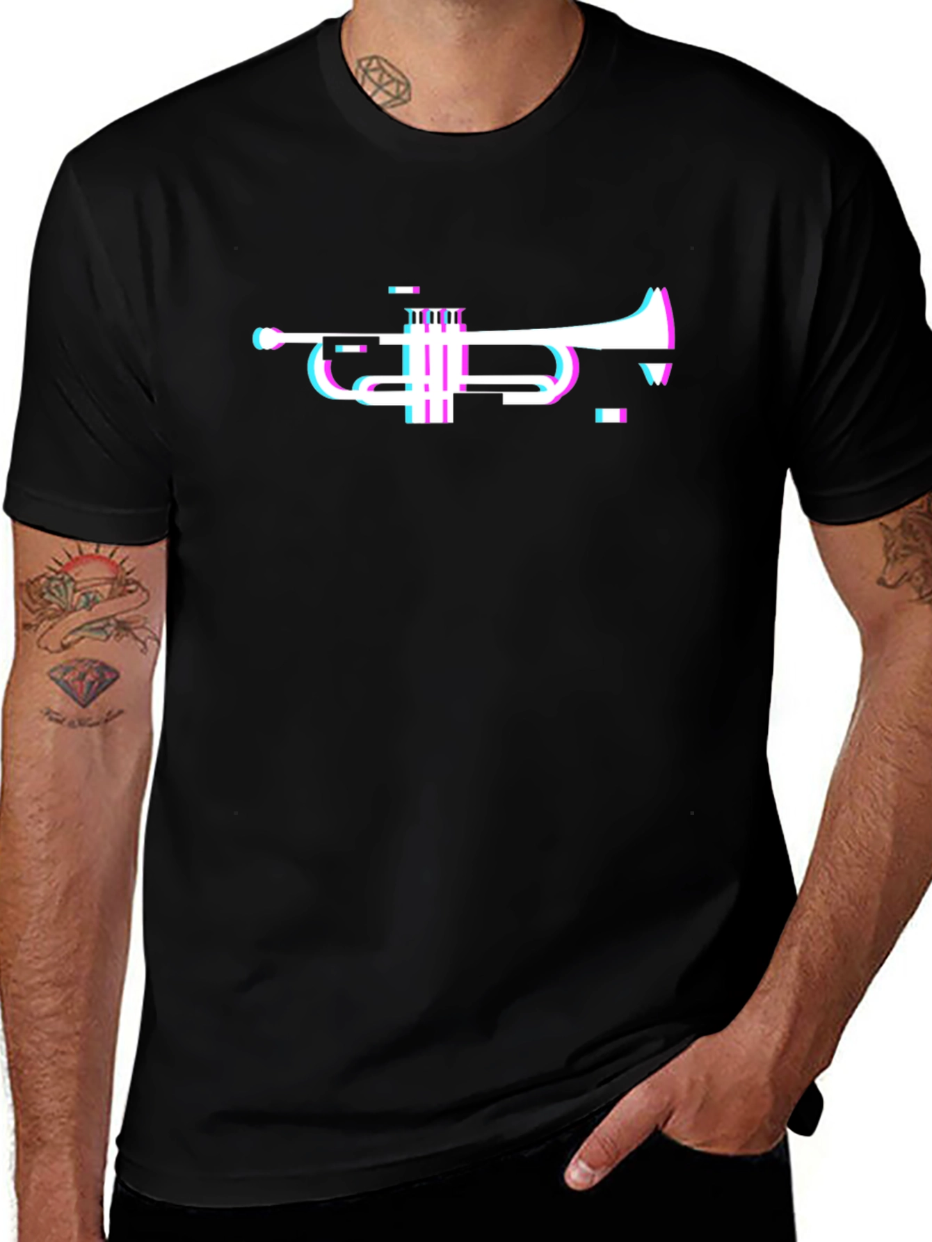 Glitch Trumpet Graphic Black T-Shirt