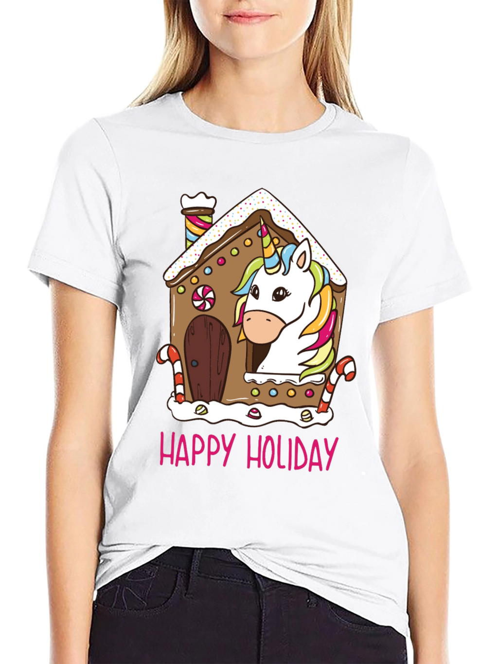 Unicorn Holiday Gingerbread House Graphic Tee