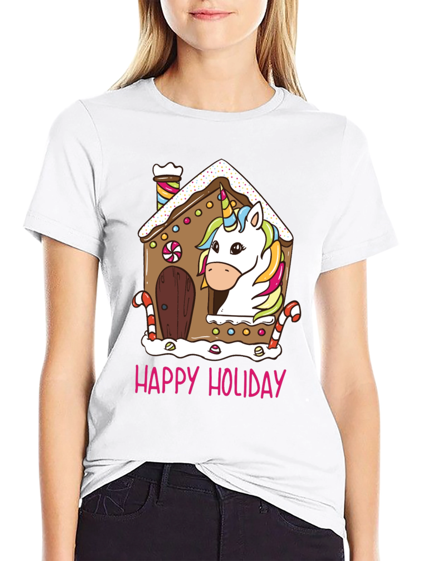 Unicorn Holiday Gingerbread House Graphic Tee