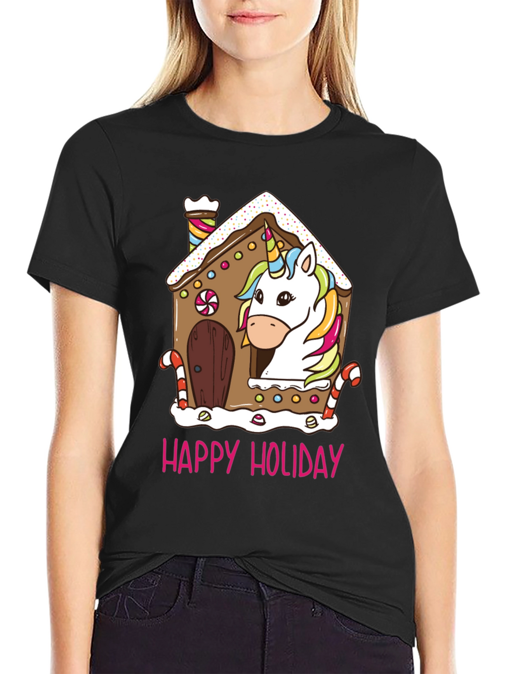 Unicorn Holiday Gingerbread House Graphic Tee