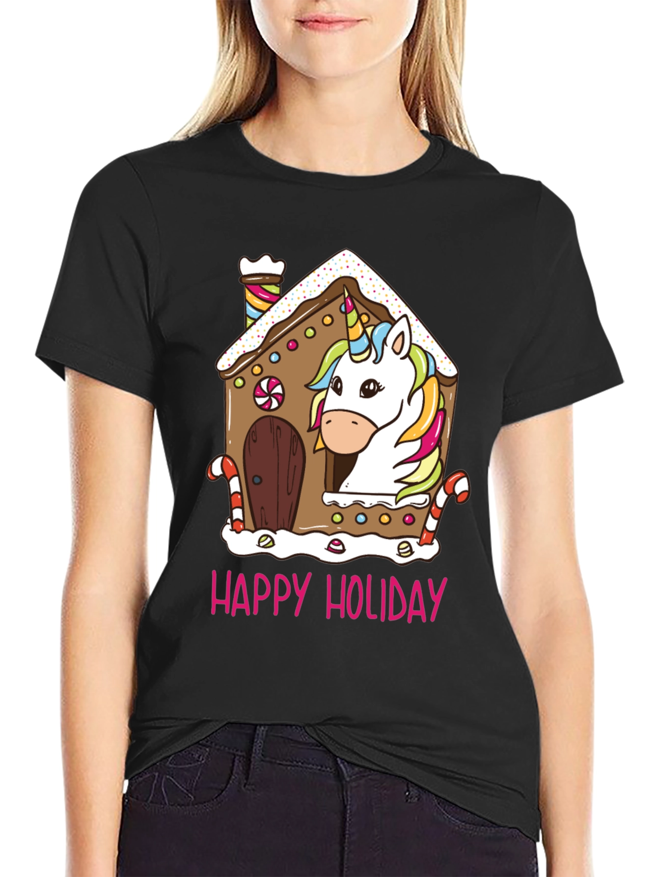 Unicorn Holiday Gingerbread House Graphic Tee