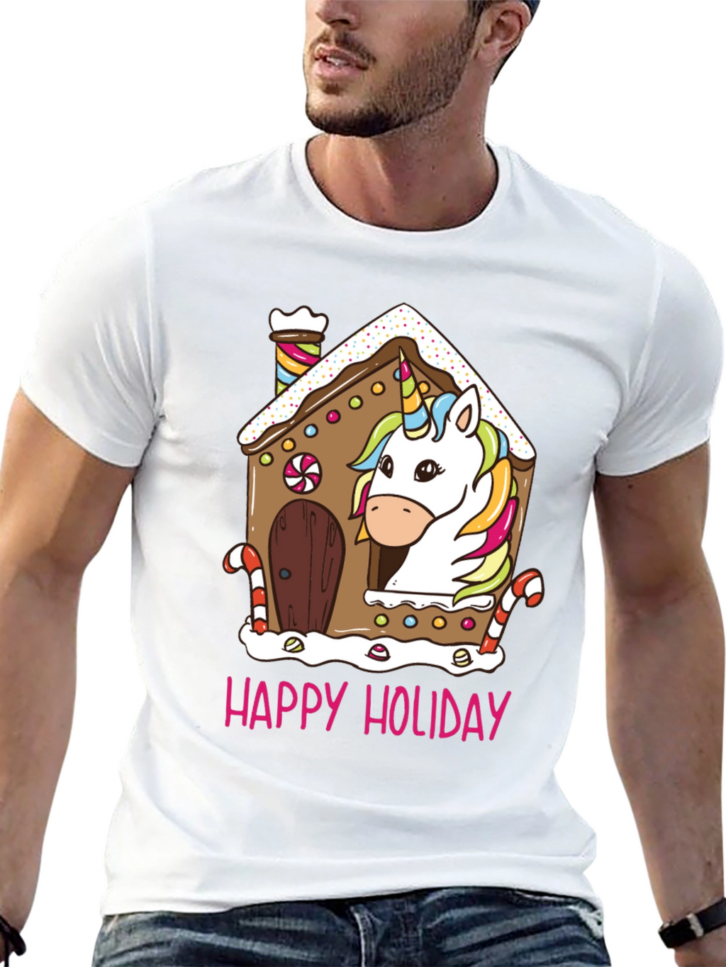 Unicorn Holiday Gingerbread House Graphic Tee