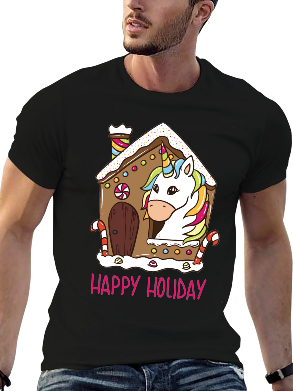 Unicorn Holiday Gingerbread House Graphic Tee