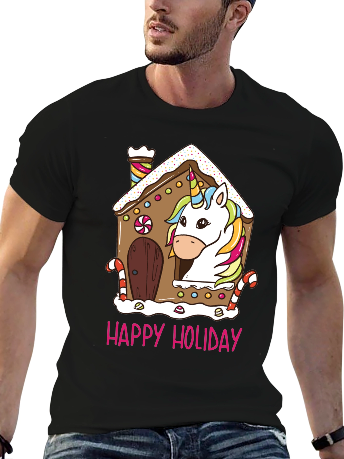 Unicorn Holiday Gingerbread House Graphic Tee