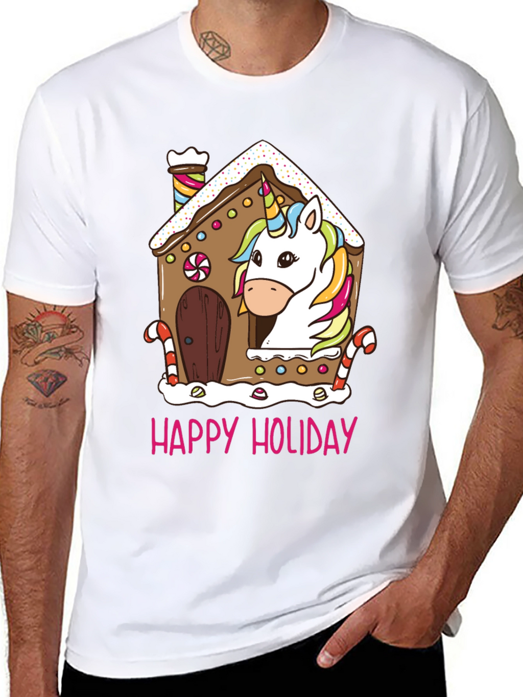 Unicorn Holiday Gingerbread House Graphic Tee