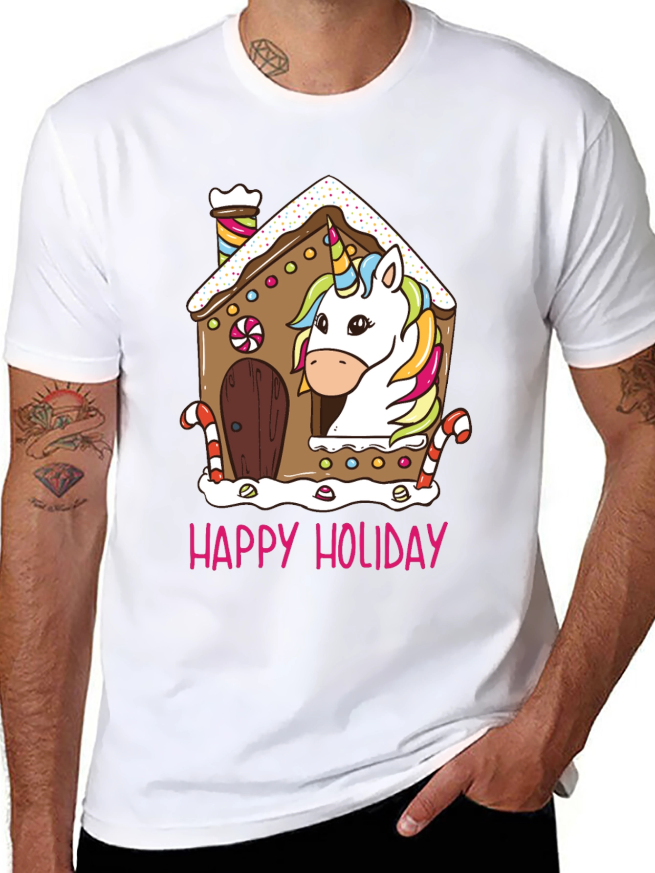 Unicorn Holiday Gingerbread House Graphic Tee