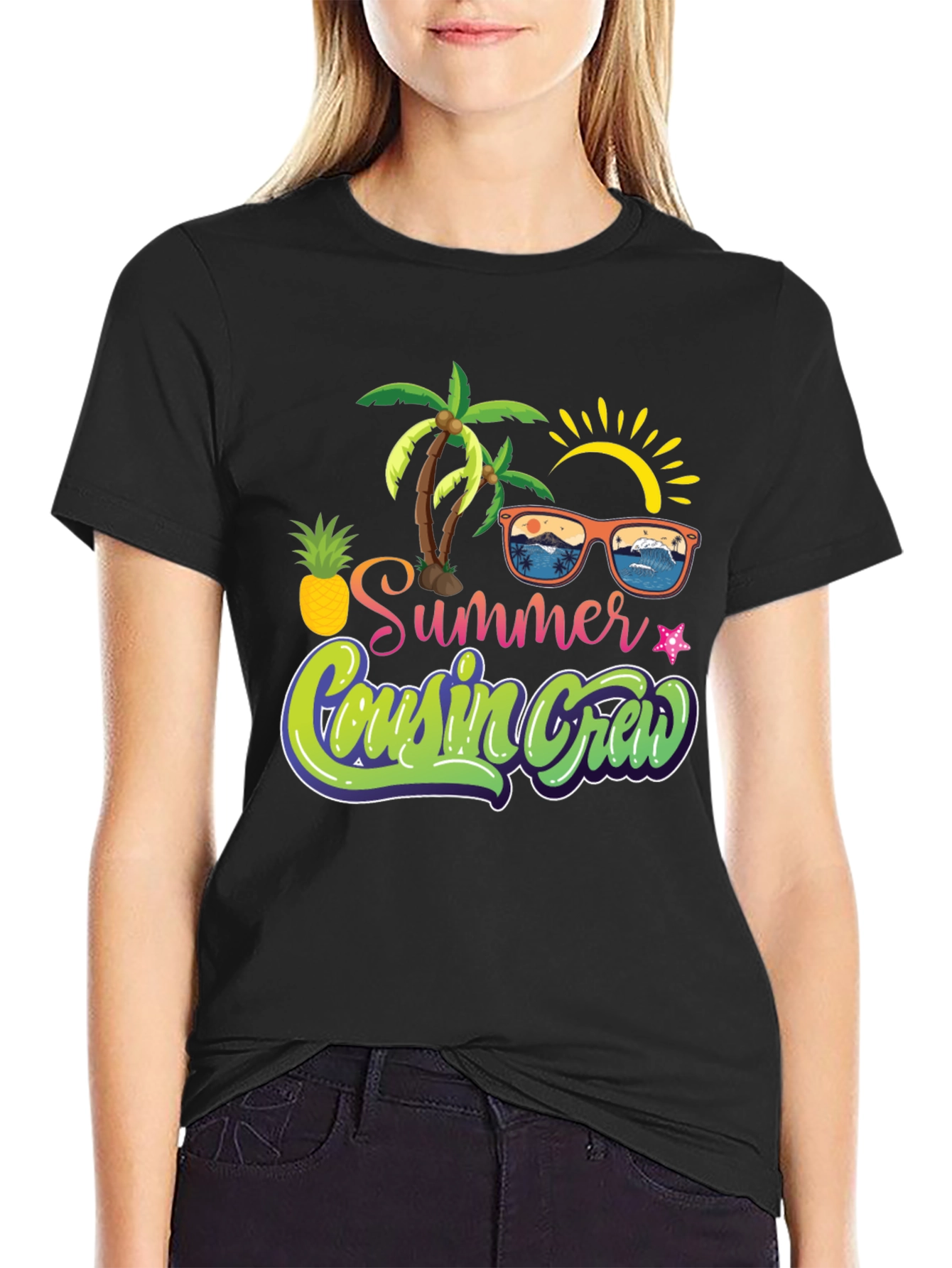 Summer Cousin Crew Black Graphic Tee